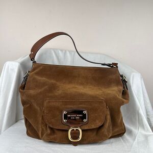 Michael Kors Hudson Downtown Suede Hobo Bag Purse Brown Lined Gold Buckle